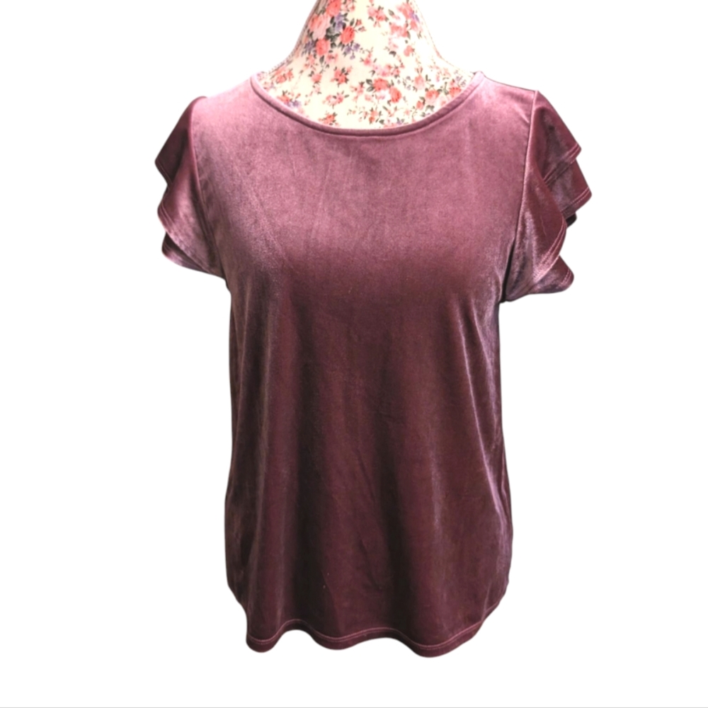 Velvet Ruffle Sleeve Top